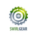 Swirl arrow gear logo concept design. Symbol graphic template element