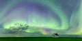 Swirl of Aurora Borealis Northern Lights over the historical North Saskatchewan Landing school Royalty Free Stock Photo