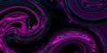 Swirl bright purple pink color wave on black royal background. Neon green light. Digital backdrop. Abstract wall. Cover design.