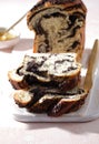 Swirl brioche with poppy seeds. Easter bread. Poppy seed braided or roll bread, Babka. Traditional Polish sweet