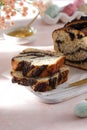 Swirl brioche with poppy seeds. Easter bread. Poppy seed braided or roll bread, Babka. Traditional Polish sweet Royalty Free Stock Photo