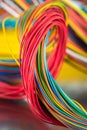 Swirl of colorful electrical and telecommunication cable