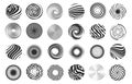 Swirl figure. Spiral abstract movement and hypnotic vortex, whirl and vortex dynamic icon design. Vector tornado spiral icons set Royalty Free Stock Photo