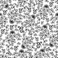 Swirl floral abstract seamless pattern, black and white ornament with curls, petals and flower buds. For fabric design, wallpaper Royalty Free Stock Photo