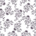Swirl floral abstract seamless pattern, black and white ornament with curls, petals and flower buds. For fabric design, wallpaper Royalty Free Stock Photo