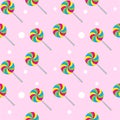 Swirl lollipop seamless pattern on pink color background. Colorful vector illustration for halloween , christmas or new year Royalty Free Stock Photo