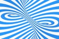 Swirl optical 3D illusion raster illustration. Contrast blue and white spiral stripes. Geometric winter torus image with lines.