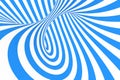 Swirl optical 3D illusion raster illustration. Contrast blue and white spiral stripes. Geometric winter torus image with lines.