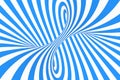 Swirl optical 3D illusion raster illustration. Contrast blue and white spiral stripes. Geometric winter torus image with lines.