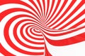 Swirl optical 3D illusion raster illustration. Contrast red and white spiral stripes. Geometric torus image with lines, loops.