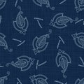 Swirl Paisley Embroidery Motif Background. Japanese Sashiko Effect Needlework Seamless Pattern. Hand Stitch Indigo Blue