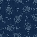 Swirl Paisley Embroidery Motif Background. Japanese Sashiko Effect Needlework Seamless Pattern. Hand Stitch Indigo Blue Line