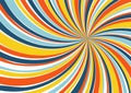 Swirl rays background. 1970s style. Spiral striped design with retro colors palette