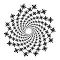 Swirl, vortex background. Rotating spiral. Pattern of a whirling of hearts. Icon, flower, petals, outline, black, white.