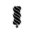 Swirled ice cream on stick black glyph icon