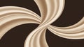 Swirling beige liquid forms creating a dynamic symmetrical pattern on dark brown Royalty Free Stock Photo