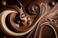 Swirling chocolate and milk, creamy whirl, smooth swirl, gourmet melted chocolate Generative Ai.