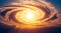 Swirling Clouds Forming a Vortex Around the Bright Sun During Sunset or Sunrise 618 Royalty Free Stock Photo