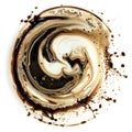Swirling coffe splash in shape of a circle isolated on white background. Generative ai