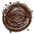 Swirling coffe splash in shape of a circle isolated on white background. Generative ai