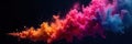 Swirling colored dust cloud against stark black dynamic impact