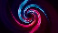 Swirling colorful pixelated retro background, seamless loop. Motion. Squared screen with spreading like tornado into all