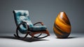 Swirling Colors: Dark Aquamarine And Dark Amber Rocking Chair And Vase Model Vignette