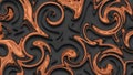 Swirling copper abstract pattern with dark gray embossed background Royalty Free Stock Photo