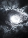 Swirling dark stormy water vortex with dramatic clouds and bright light in center Royalty Free Stock Photo