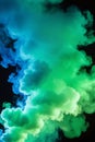 Swirling of dense smoke with green and blue lighting on dark background abstract art Royalty Free Stock Photo