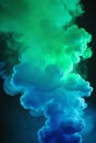 Swirling of dense smoke with green and blue lighting on dark background abstract art Royalty Free Stock Photo