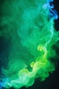 Swirling of dense smoke with green and blue lighting on dark background abstract art Royalty Free Stock Photo