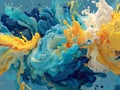 Dynamic Abstract Paint Explosion in Blue and Yellow Royalty Free Stock Photo