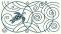 Swirling Geometric Sea Turtle Abstract Pattern, vector design Generative AI Royalty Free Stock Photo