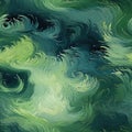 Swirling green wave with painterly texture and atmospheric clouds (tiled)