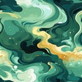 Swirling green and yellow waves with a cosmic landscape (tiled)