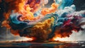 Swirling liquid cloud colour paintvintage style.Generative AI
