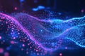 A swirling mass of digital particles forming a glowing artificial intelligence core. The futuristic