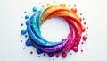 Swirling multicolored droplets form a perfect ring, droplets, swirling