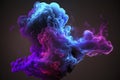 Swirling neon blue and purple multicolored smoke puff cloud design element isolated on black background - ai Royalty Free Stock Photo