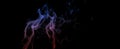 Swirling neon blue and Red multicolored smoke puff cloud design element on black background