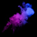 Swirling neon colored smoke puff cloud design element isolated on black