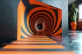 Swirling orange and black stripes creating an optical illusion of a tunnel Royalty Free Stock Photo