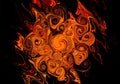 Swirling orange flame abstract texture on black background