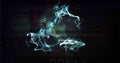 Swirling particle cloud glowing in virtual space, displaying binary digits and circuit traces Royalty Free Stock Photo