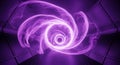 Abstract swirling purple light vortex in futuristic geometric space setting Royalty Free Stock Photo