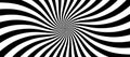 Swirling radial psychedelic background. Groovy vortex spiral twirl. Twirl sunburst pattern. Black and white lollipop