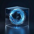 Futuristic Tech Swirling Energy in a Glass Cube Royalty Free Stock Photo