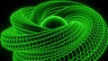 Swirling spiral around sphere. Design. 3D cord twists endlessly into center. Neon spiral swirls around sphere. 3D spiral