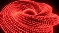 Swirling spiral around sphere. Design. 3D cord twists endlessly into center. Neon spiral swirls around sphere. 3D spiral